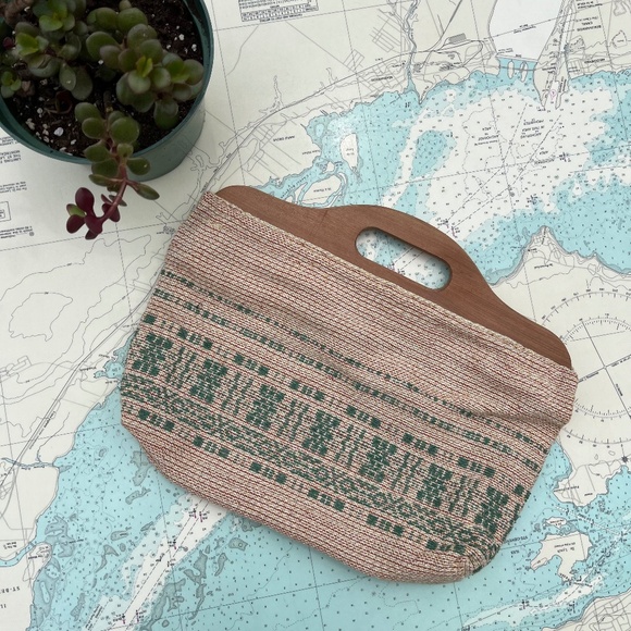 Vintage Wood Handled Tapestry Purse - Picture 1 of 4